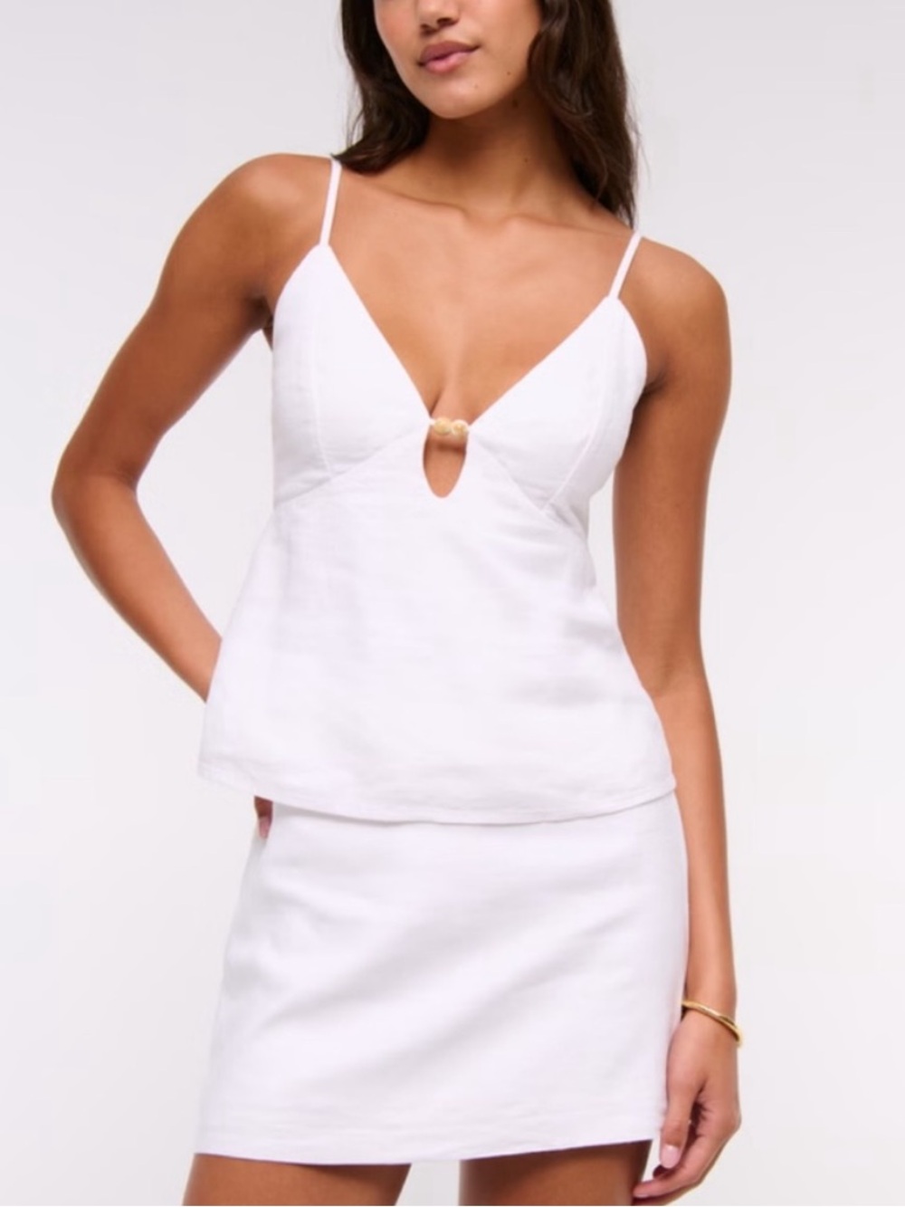 Abercrombie & Fitch White Linen-Blend Beaded Cami